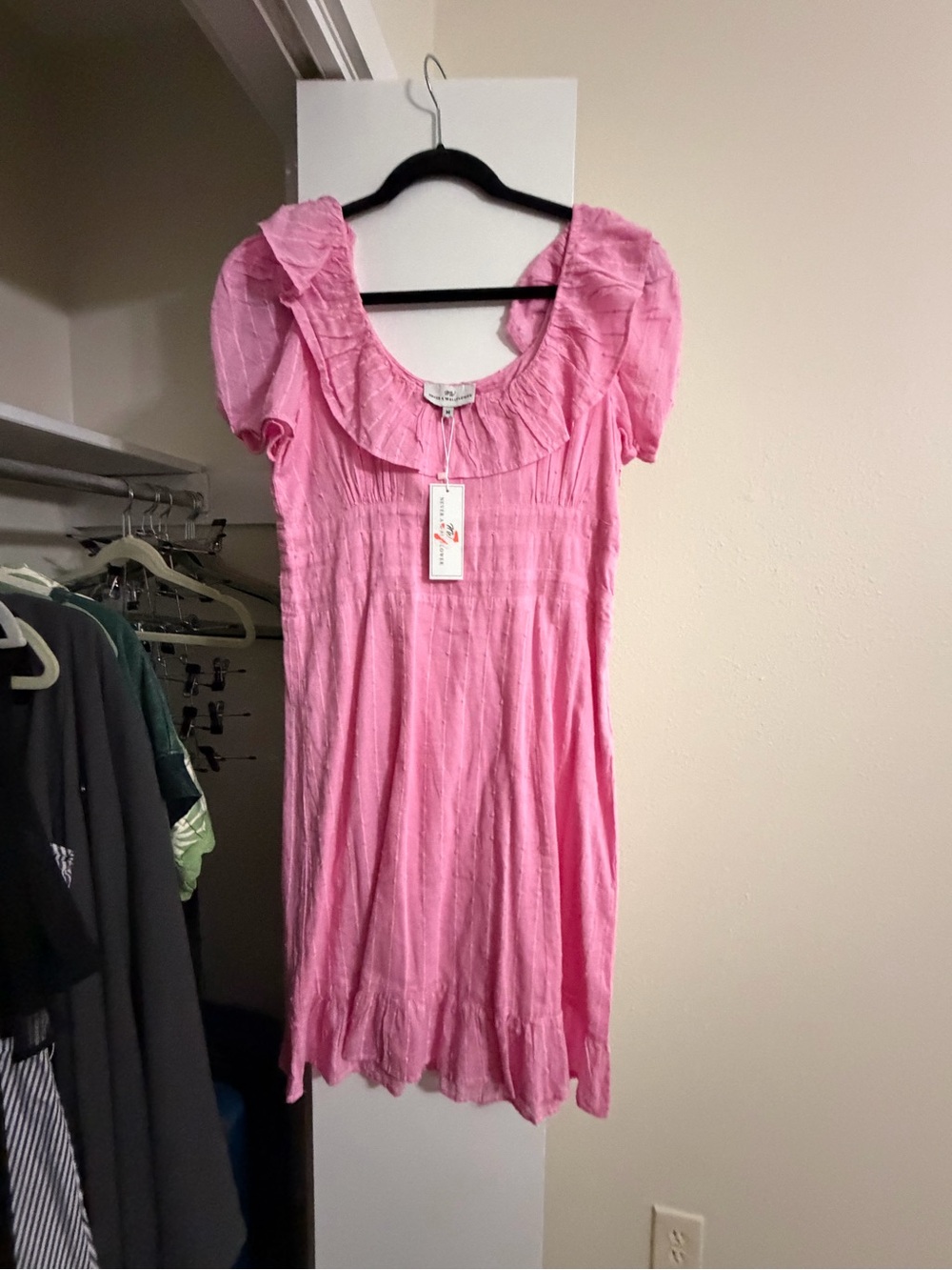 Pink Ruffle Neck Dress - Picture 2 of 4